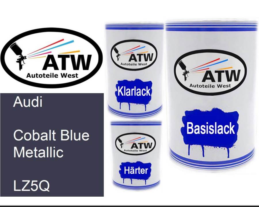 Audi, Cobalt Blue Metallic, LZ5Q: 500ml Lackdose + 500ml Klarlack + 250ml Härter - Set, von ATW Autoteile West.